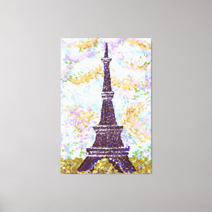Eiffel Tower Inspired Landscape Pointillism Canvas Print