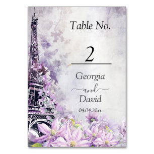 Eiffel Tower Lavender Romance Wedding Table Number