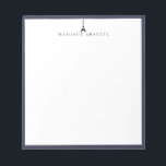 Eiffel Tower Logo Blue Frame Notepad<br><div class="desc">Trendy Eiffel Tower logo design in black with navy blue frame,  personalised with name,  notepad.  Text font style and colour can be customised.</div>