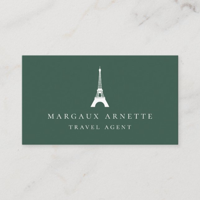Eiffel Tower Logo Green Business Card (Front)