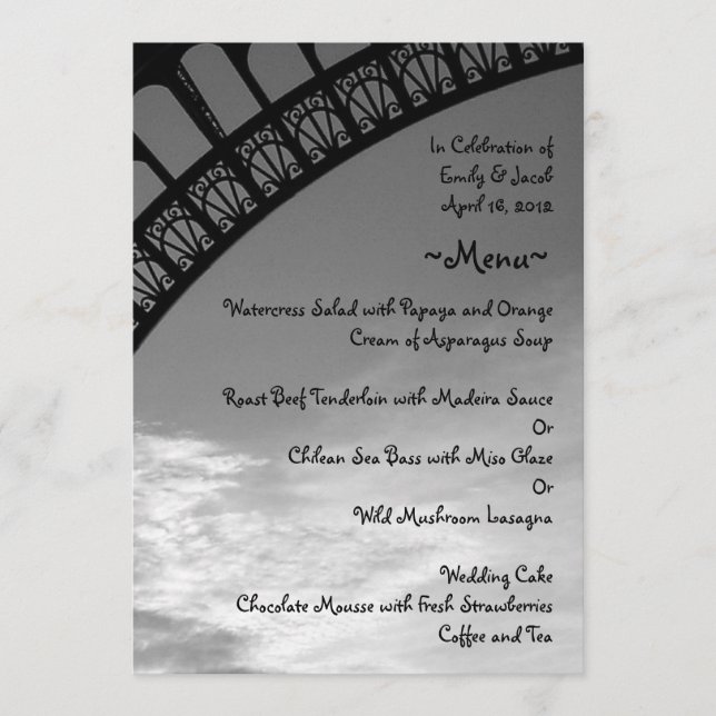 Eiffel Tower Menu Cards (Front)