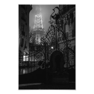 Eiffel Tower Mysterious Black and White Photo Print