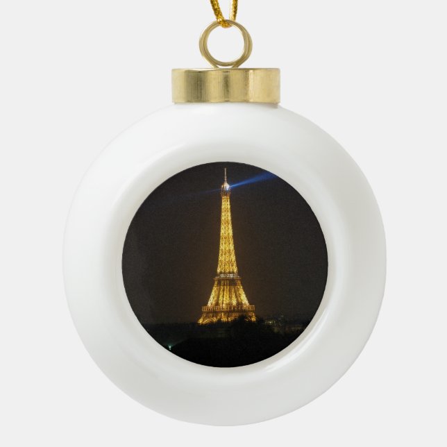 Eiffel Tower night Ceramic Ball Christmas Ornament (Front)