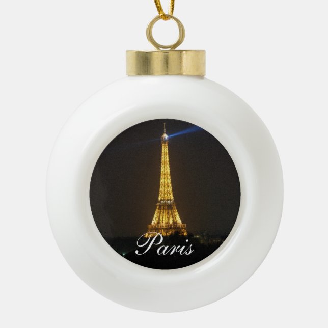 Eiffel Tower night Ceramic Ball Christmas Ornament (Front)