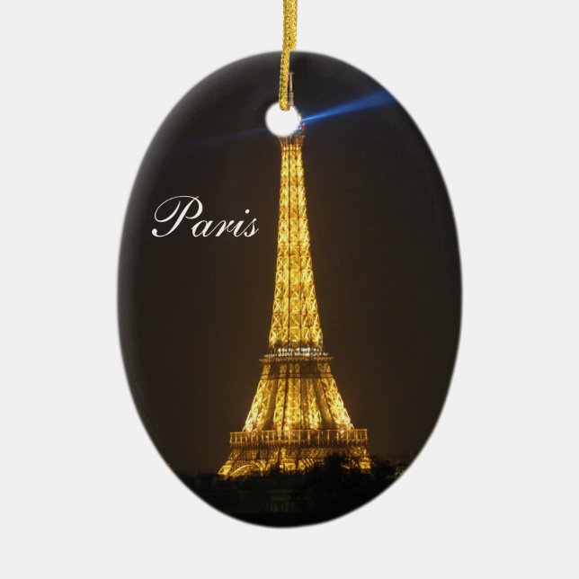 Eiffel Tower night Ceramic Tree Decoration (Front)
