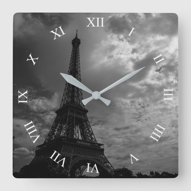 Eiffel Tower Night Cloudy Sky Square Wall Clock (Front)