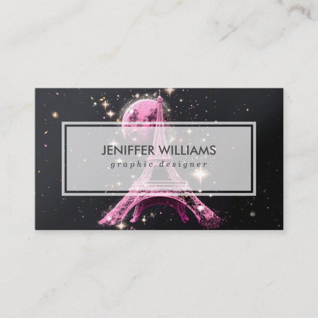 Eiffel Tower Night Moon           Business Card (Front)