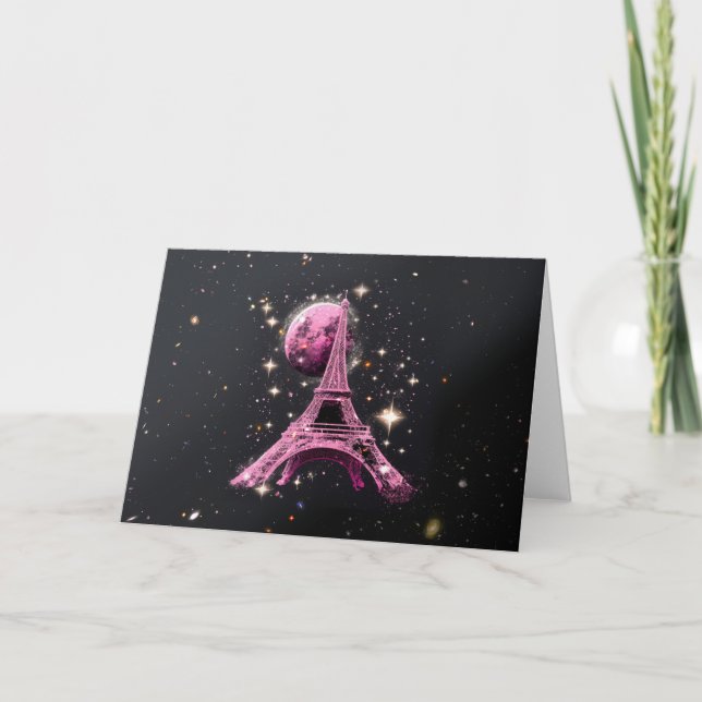 Eiffel Tower Night Moon           Card (Front)