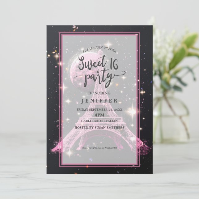Eiffel Tower Night Moon           Invitation (Standing Front)