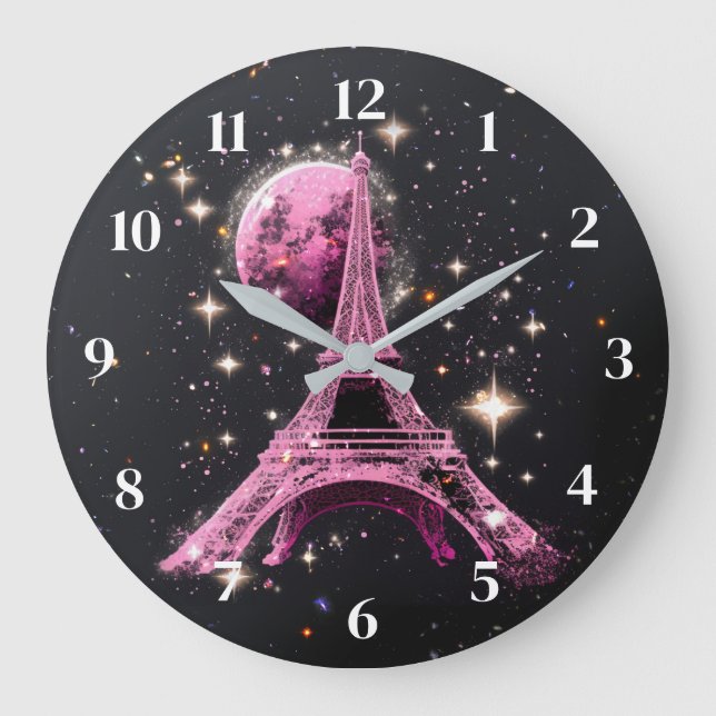Eiffel Tower Night Moon           Large Clock (Front)