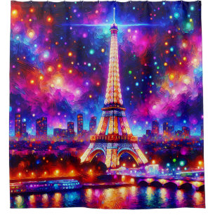 “Eiffel Tower Night: Reflections on The Seine” Shower Curtain