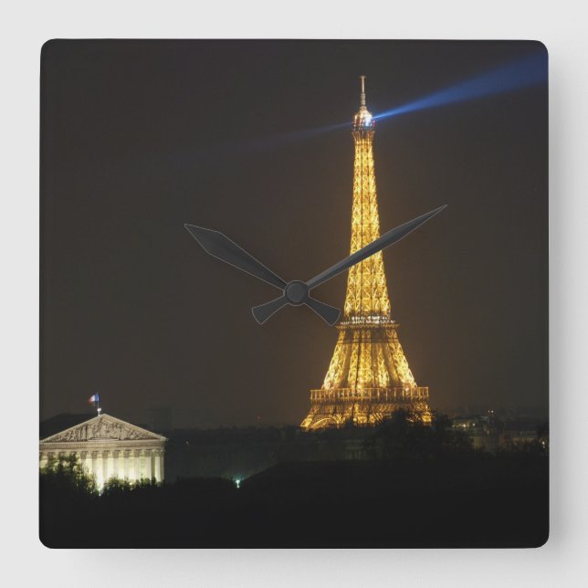 Eiffel Tower night Square Wall Clock (Front)