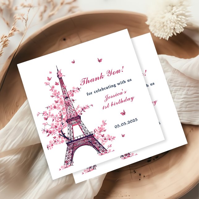  Eiffel Tower Paris 1st Birthday Party Napkin (Creator Uploaded)