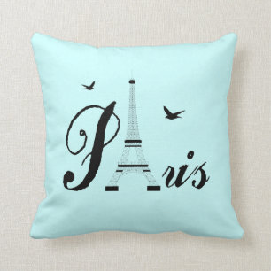 Eiffel Tower Paris Aqua Blue Black Picture Pillows