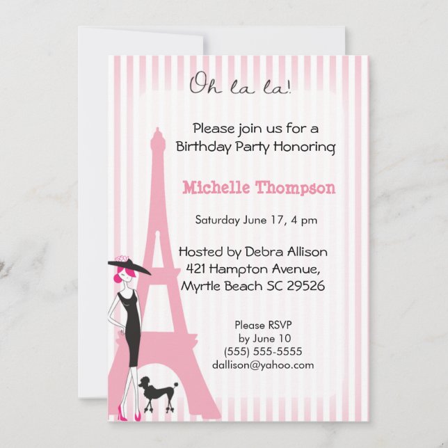 Eiffel Tower Paris  Birthday Invitations (Front)