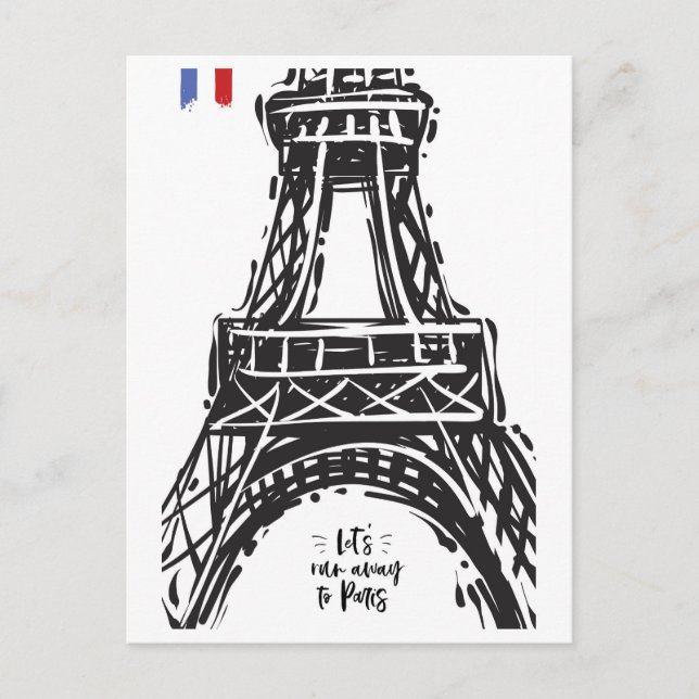 *~* Eiffel Tower Paris Black Outline White Postcard (Front)