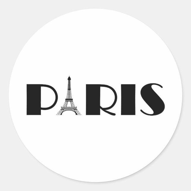 Eiffel Tower Paris Black & White Classic Round Sticker (Front)
