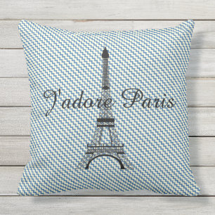Eiffel tower Paris blue white chevron outdoor Outdoor Cushion