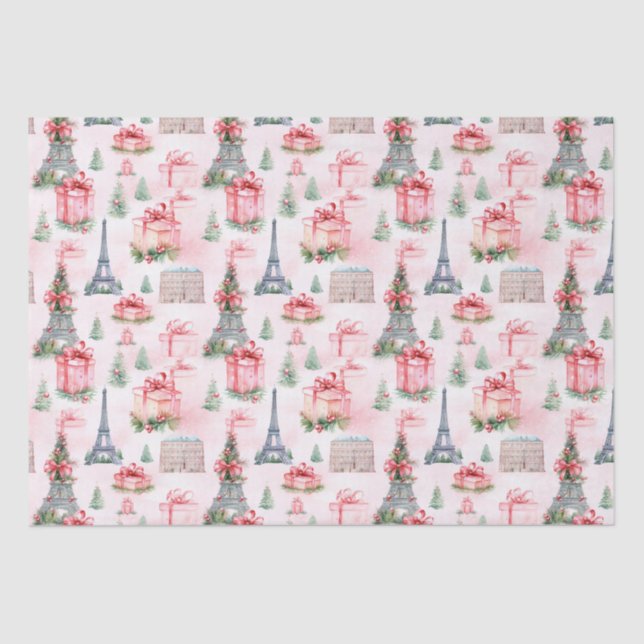 Eiffel Tower, Paris Chic French Pink Christmas Tissue Paper (Front)