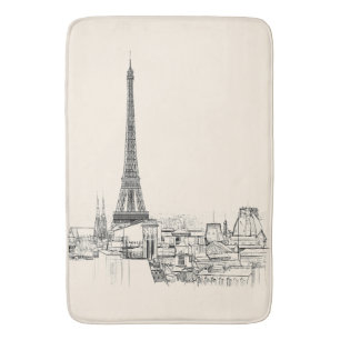 Eiffel Tower Paris Cityscape Sketches Bath Mat