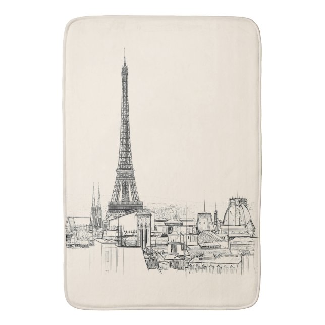 Eiffel Tower Paris Cityscape Sketches Bath Mat (Front Vertical)