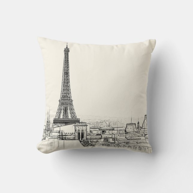 Eiffel Tower Paris Cityscape Sketches Throw Pillow (Front)