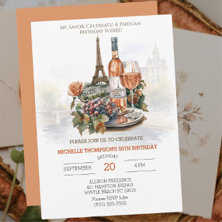Eiffel Tower Paris Cocktail 50th Birthday Invitation