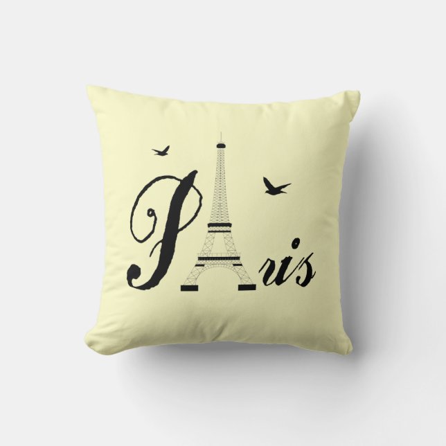 Eiffel Tower Paris Cream Black Picture Pillows (Front)