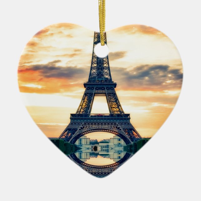 Eiffel Tower Paris Evening European Travel Ceramic Tree Decoration (Front)