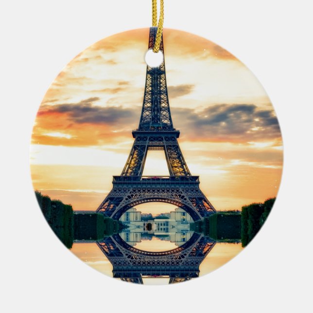 Eiffel Tower Paris Evening European Travel Ceramic Tree Decoration (Front)