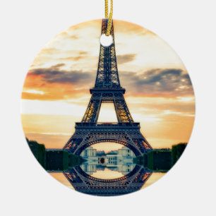Eiffel Tower Paris Evening European Travel Ceramic Tree Decoration