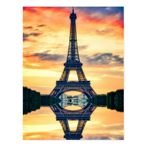 Image of Eiffel Tower Paris Evening European Travel Postcard