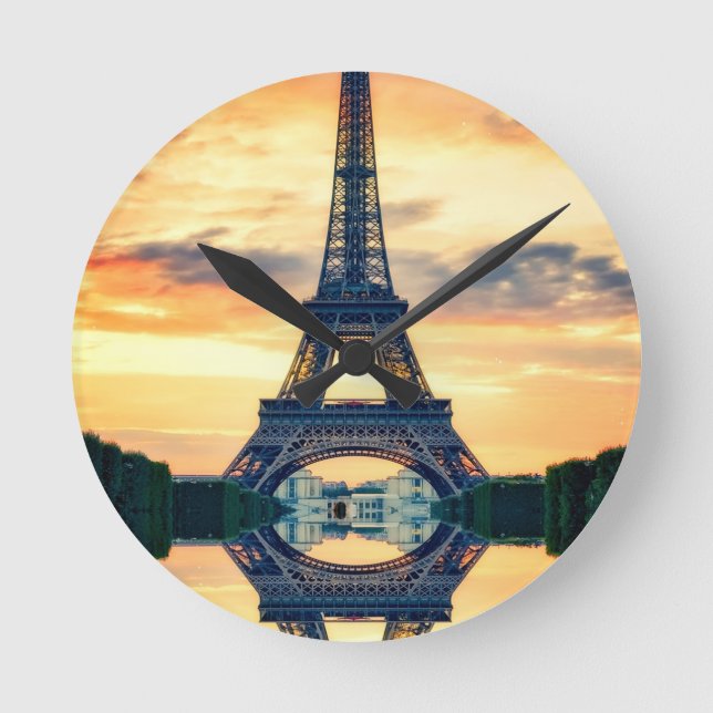 Eiffel Tower Paris Evening European Travel Round Clock (Front)