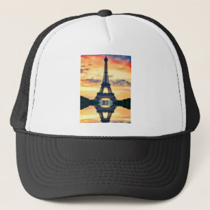 Eiffel Tower Paris Evening European Travel Trucker Hat