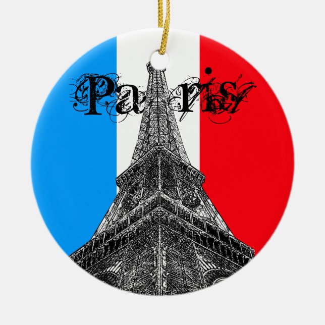Eiffel Tower Paris Flag Ornament (Front)