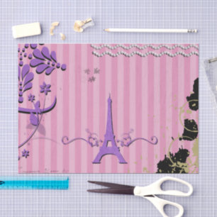Eiffel Tower, Paris, Flowers, Stripes, Pink Tissue Paper