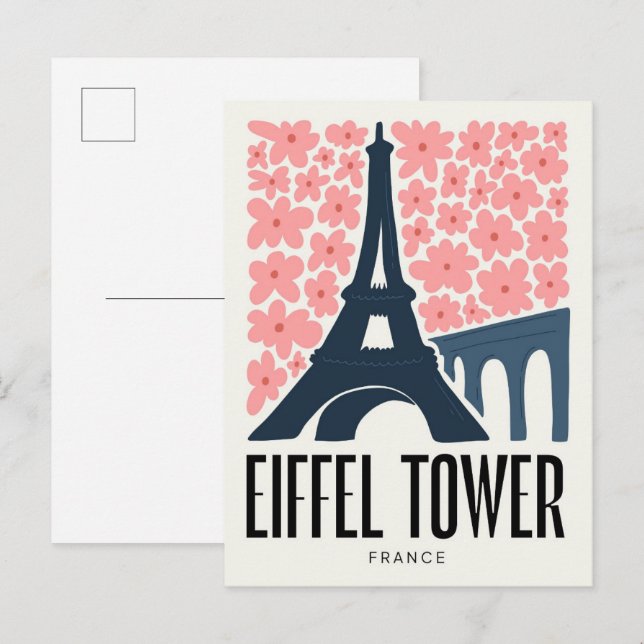 Eiffel Tower Paris France abstract travel floral Postcard (Front/Back)