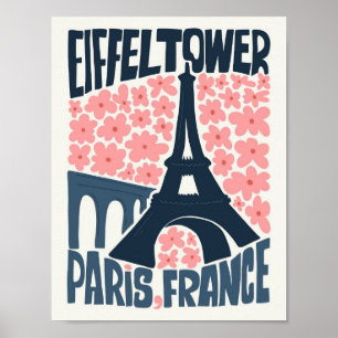Eiffel Tower Paris France abstract travel floral Poster