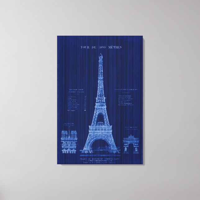 Eiffel Tower Paris FRANCE Construction Blueprint Canvas Print (Front)