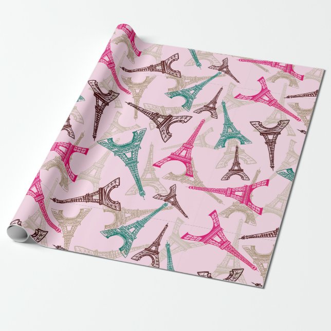 Eiffel Tower Paris France Design Wrapping Paper (Unrolled)