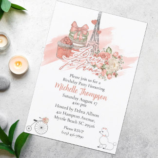 Eiffel Tower Paris France Floral Birthday Party Invitation