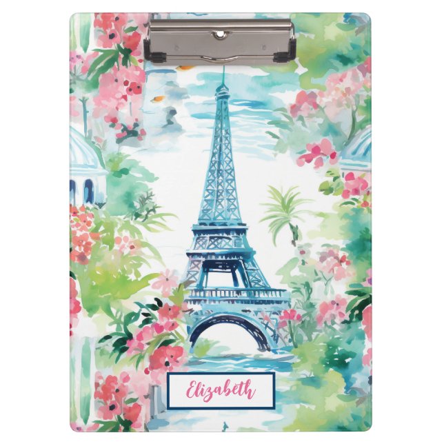 Eiffel Tower Paris France Floral Clipboard (Front)