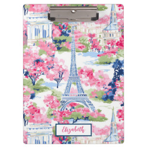 Eiffel Tower Paris France Floral Clipboard