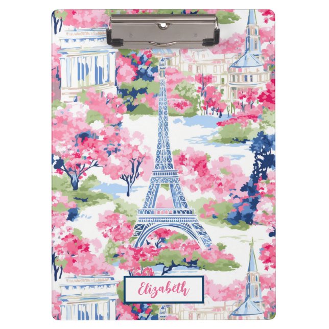 Eiffel Tower Paris France Floral Clipboard (Front)