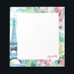 Eiffel Tower Paris France Floral Notepad<br><div class="desc">A pretty watercolor Paris Eiffel Tower illustration decorates this notepad.  Personalise it with your name. It coordinates with Eiffel tower backpack and school supplies. So fashionable for back to school.</div>