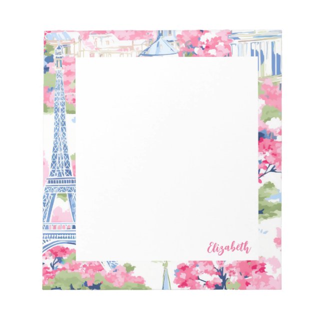 Eiffel Tower Paris France Floral Notepad (Front)