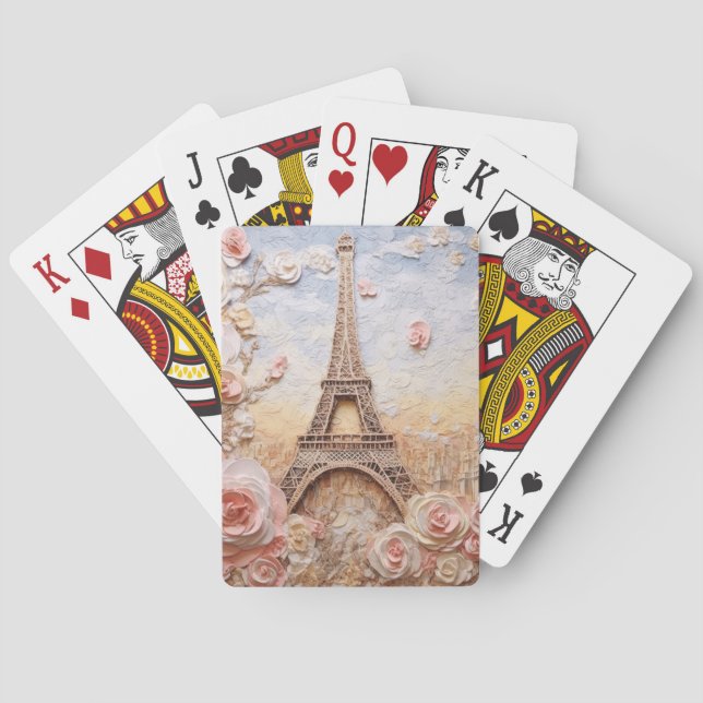 Eiffel Tower Paris France French Pink Floral Playing Cards (Back)