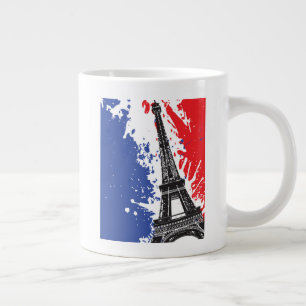 Eiffel Tower   Paris, France   Grunge Flag Large Coffee Mug