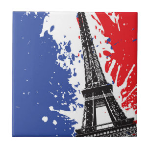 Eiffel Tower Paris, France Grunge Flag Tile