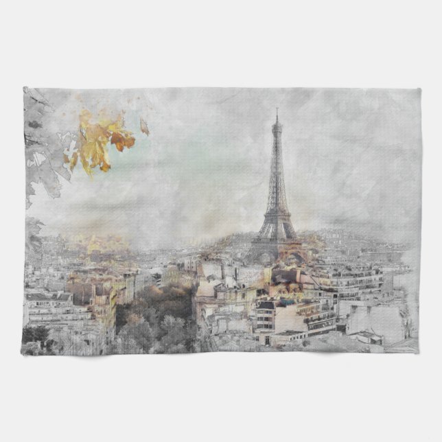 Eiffel Tower Paris France Kitchen Towel – Elegant  (Horizontal)